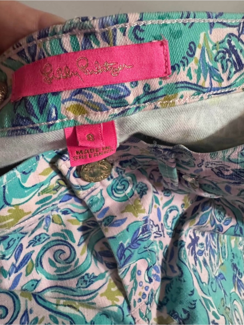 Lilly Pulitzer Teal, Pink & Blue Floral Cotton pants - Picture 2 of 4
